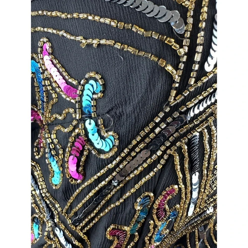 Vintage Papell Boutique Silk Sequin Beaded Embellished Top Black Plus Size 2X - Picture 7 of 12